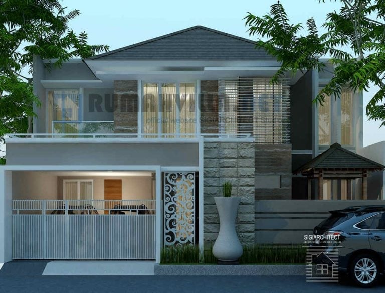 Desain Rumah 2 Lantai Minimalis Tropis Modern Fasade Depan