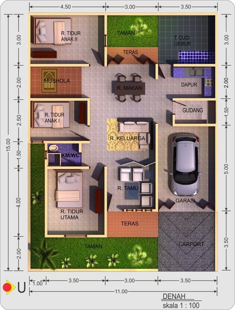 Desain Rumah Minimalis Ukuran 15×15