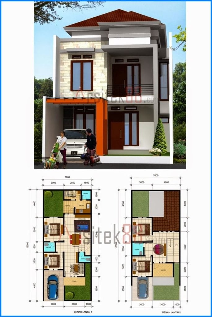 Denah Rumah Minimalis 2 Lantai 8×12