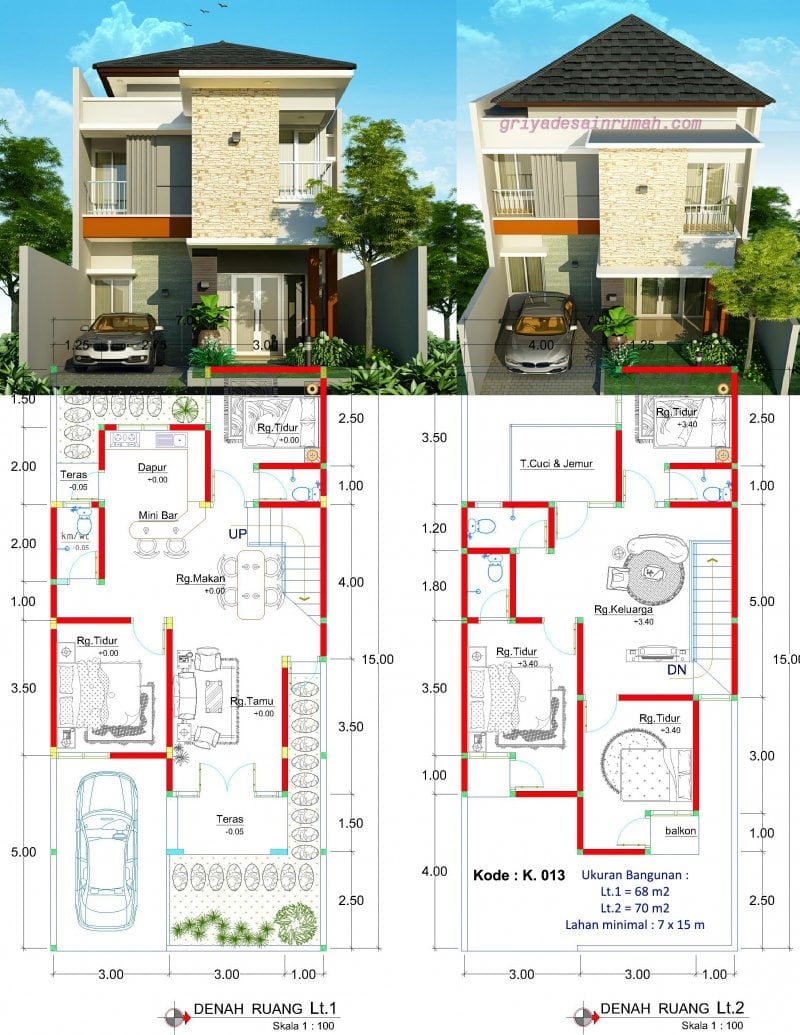 55 Ide Cantik Desain Rumah Minimalis 7 X 15 Paling Terkenal