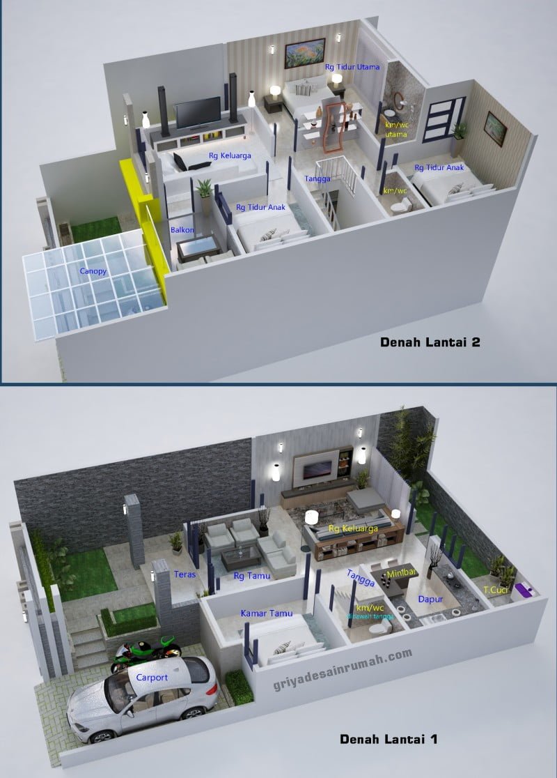 34 Ide Desain Rumah Minimalis Modern 2 Lantai 4 Kamar Tidur Murah untuk Dibangun