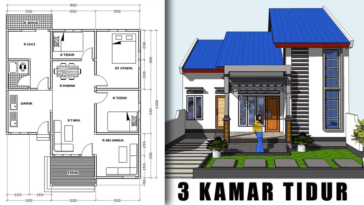 85 Ide Desain Rumah Minimalis Sederhana 9x10 M 3 Kamar Terbaru Murah untuk Dibangun