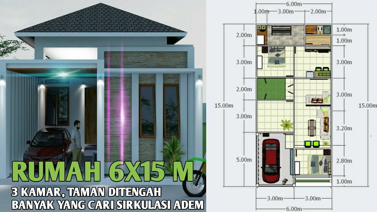 95 Ide Desain Rumah Minimalis Ukuran Tanah 6x15 Paling Diminati